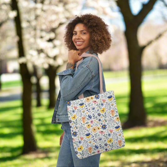 Floral Canvas Tote Bag- Spring Vibes - Stylish & Eco-Friendly Shopping Accessory 18 inch