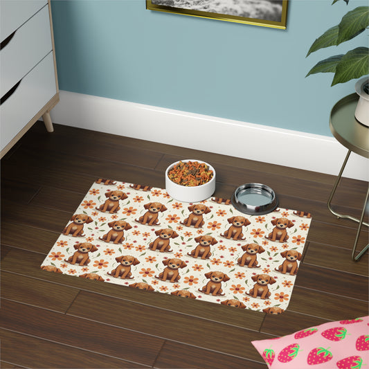 Flowers and Puppies, Pet Food Mat (12x18) context 1