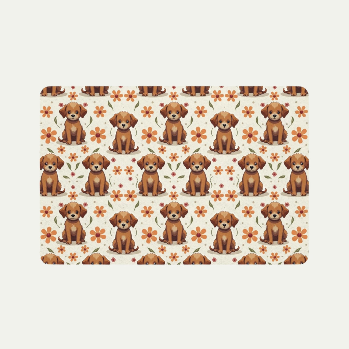 Flowers and Puppies, Pet Food Mat (12x18) top