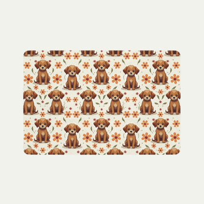 Flowers and Puppies, Pet Food Mat (12x18) top