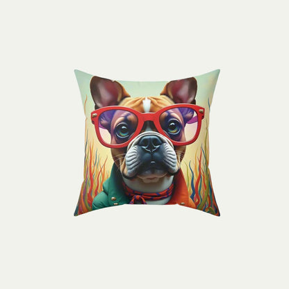 French Bulldog wearing glasses Square Accent Pillow, Deep Dark Teal  14 inch Front