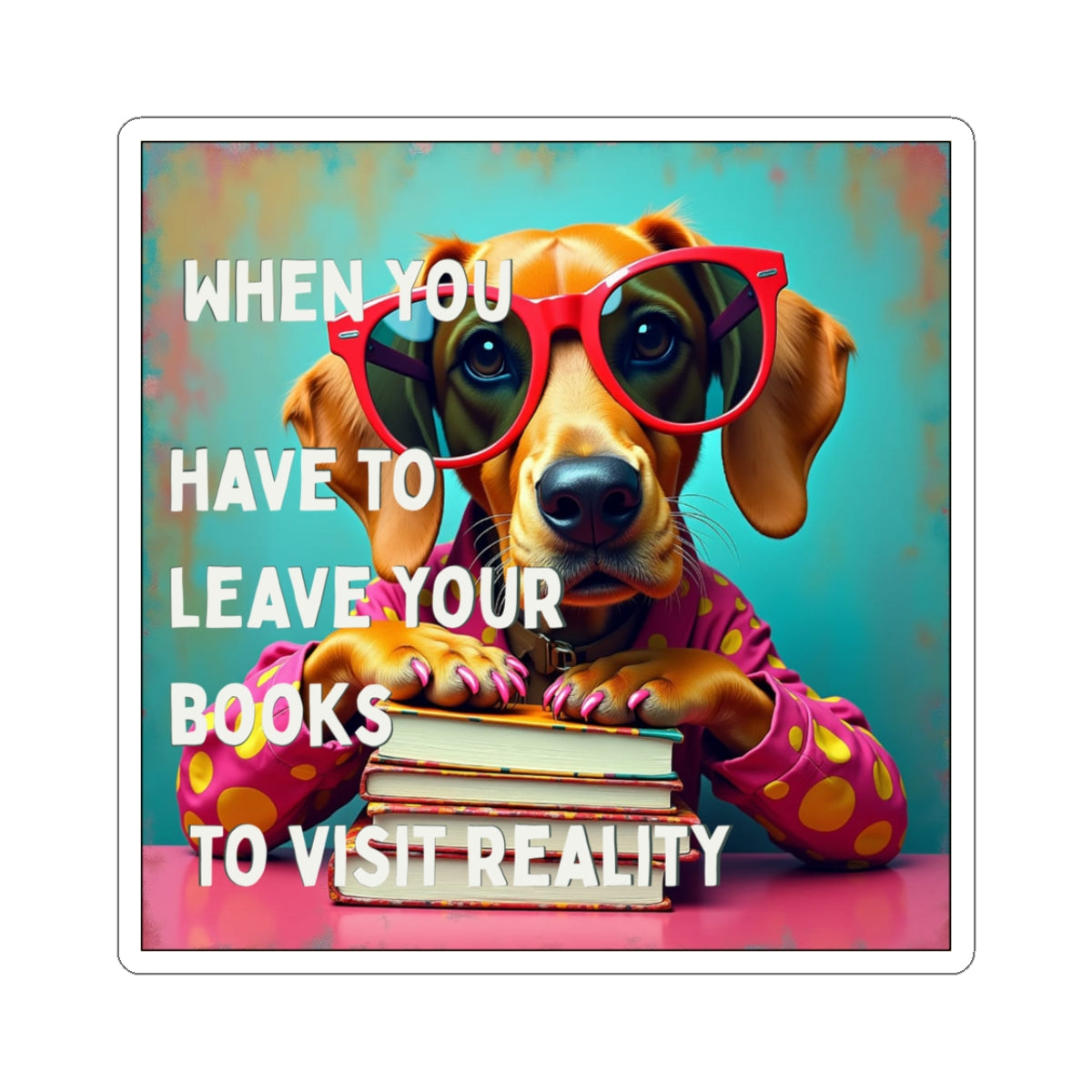 Fun Dog-Themed Kiss-Cut Stickers: "When You Have to Leave Your Books to Visit Reality"