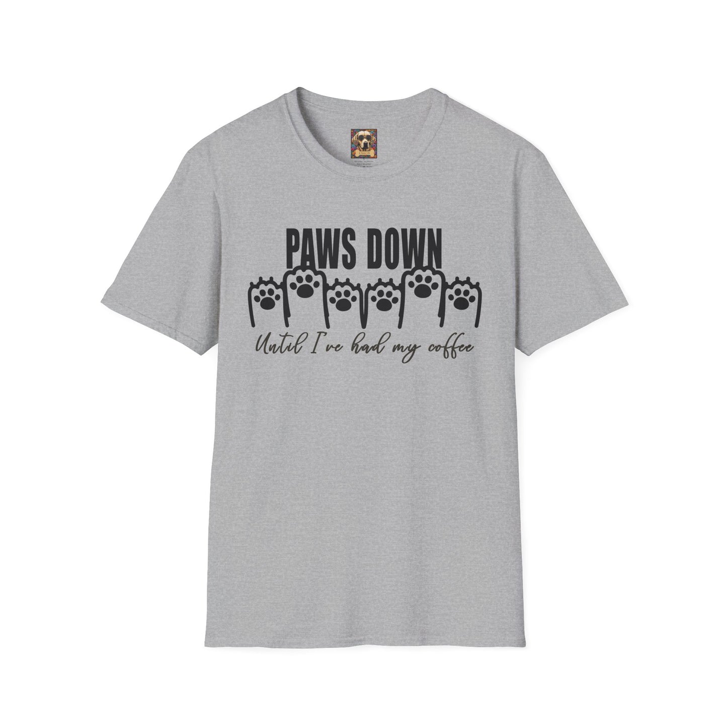 Funny Coffee Lover T-Shirt - 'Paws Down Until I've Had My Coffee' Sport Grey
