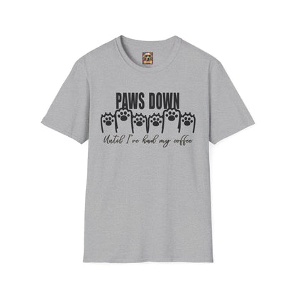 Funny Coffee Lover T-Shirt - 'Paws Down Until I've Had My Coffee' Sport Grey