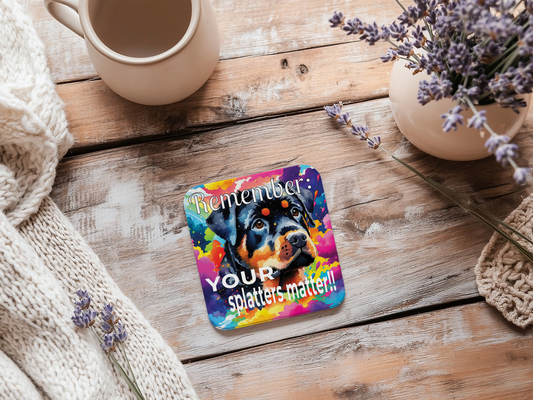 Funny Colorful Rottweiler Puppy Corkwood Coaster Set context 1