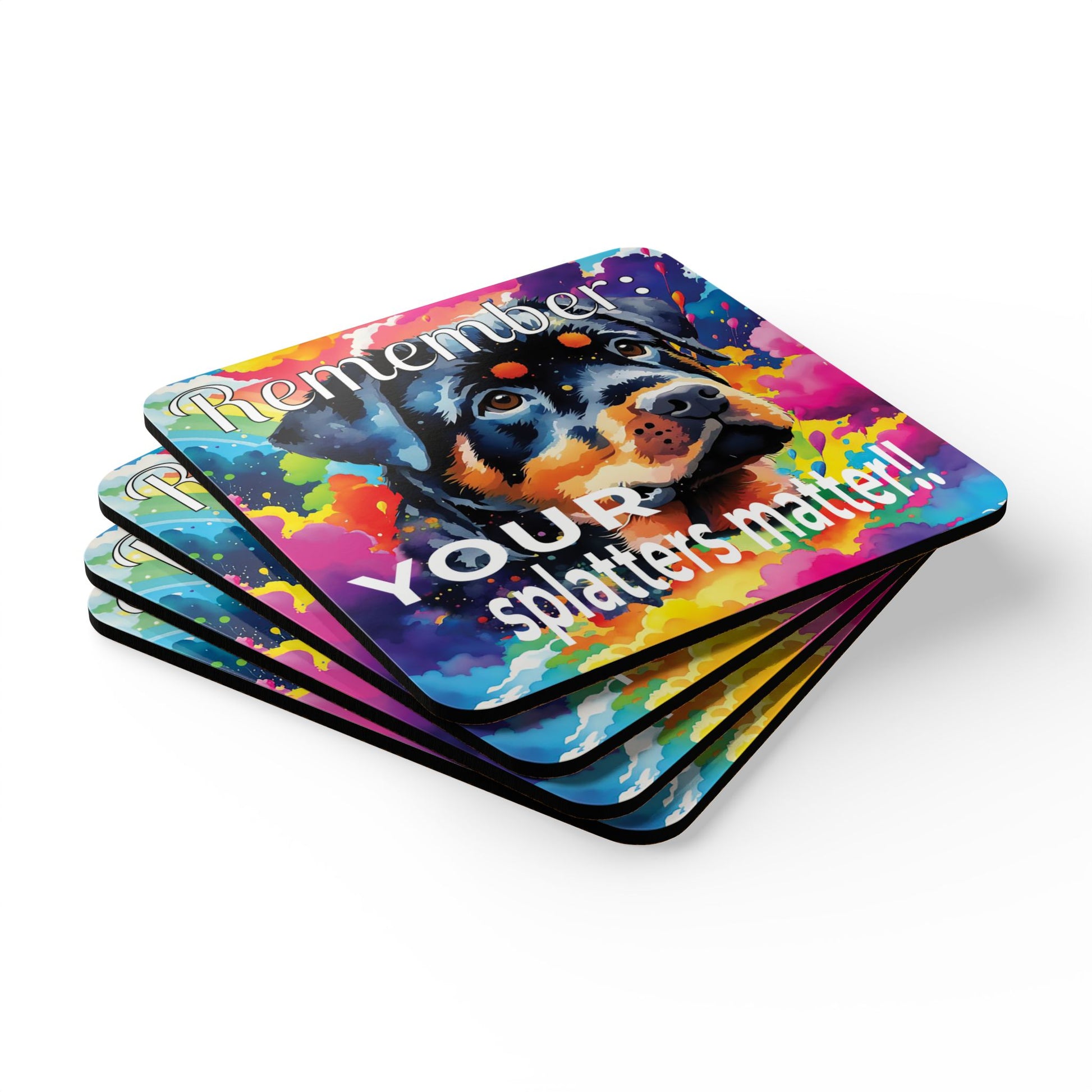 Funny Colorful Rottweiler Puppy Corkwood Coaster Set stack