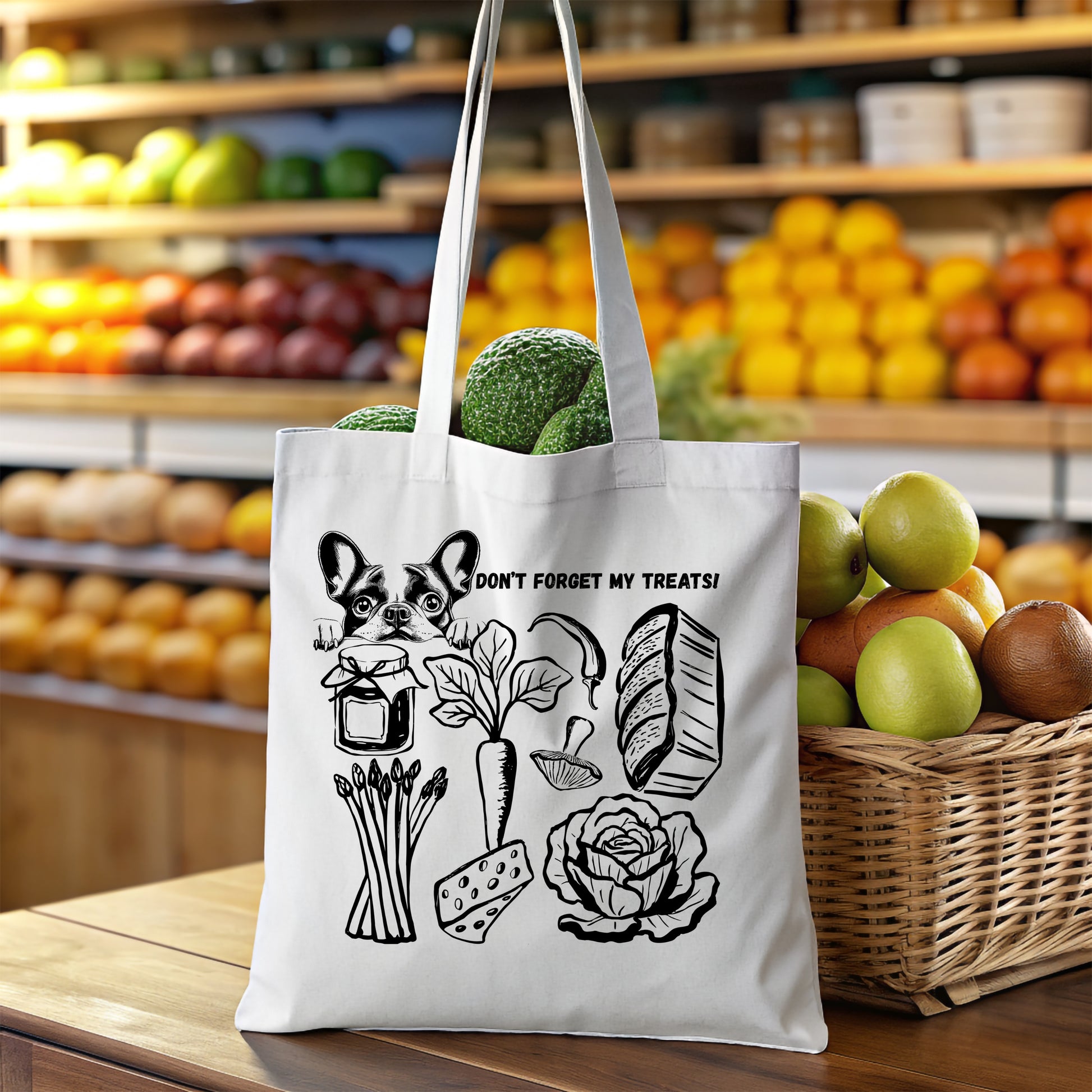 Funny Reusable Grocery Bag – Eco-Friendly Canvas Shopping Tote French Bull Dog Market