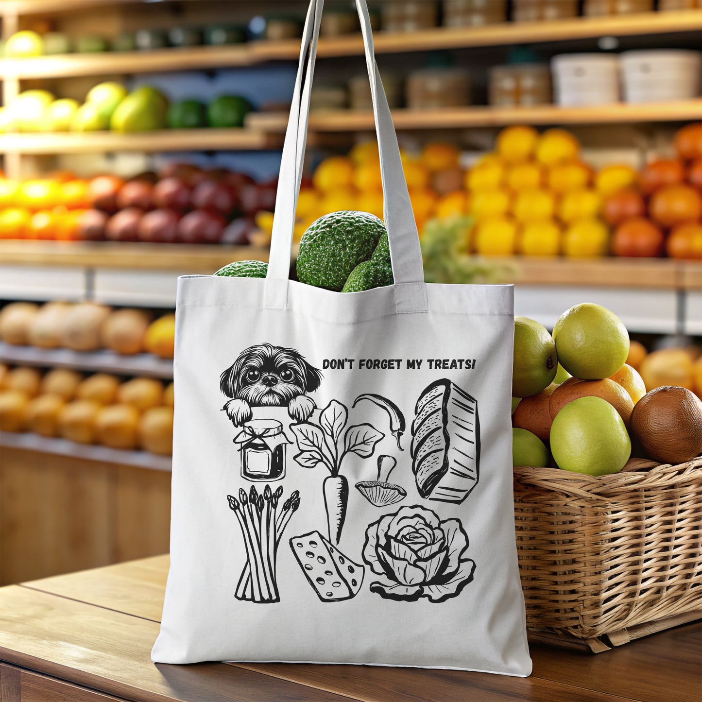 Funny Reusable Grocery Bag – Eco-Friendly Canvas Shopping Tote Shih Tszu Market