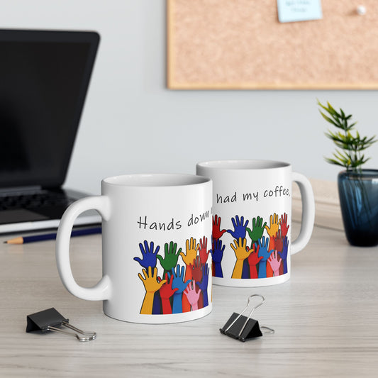 Hands Down the Best Gift for a Teacher, Ceramic Mug with Crayon Colors - both sides