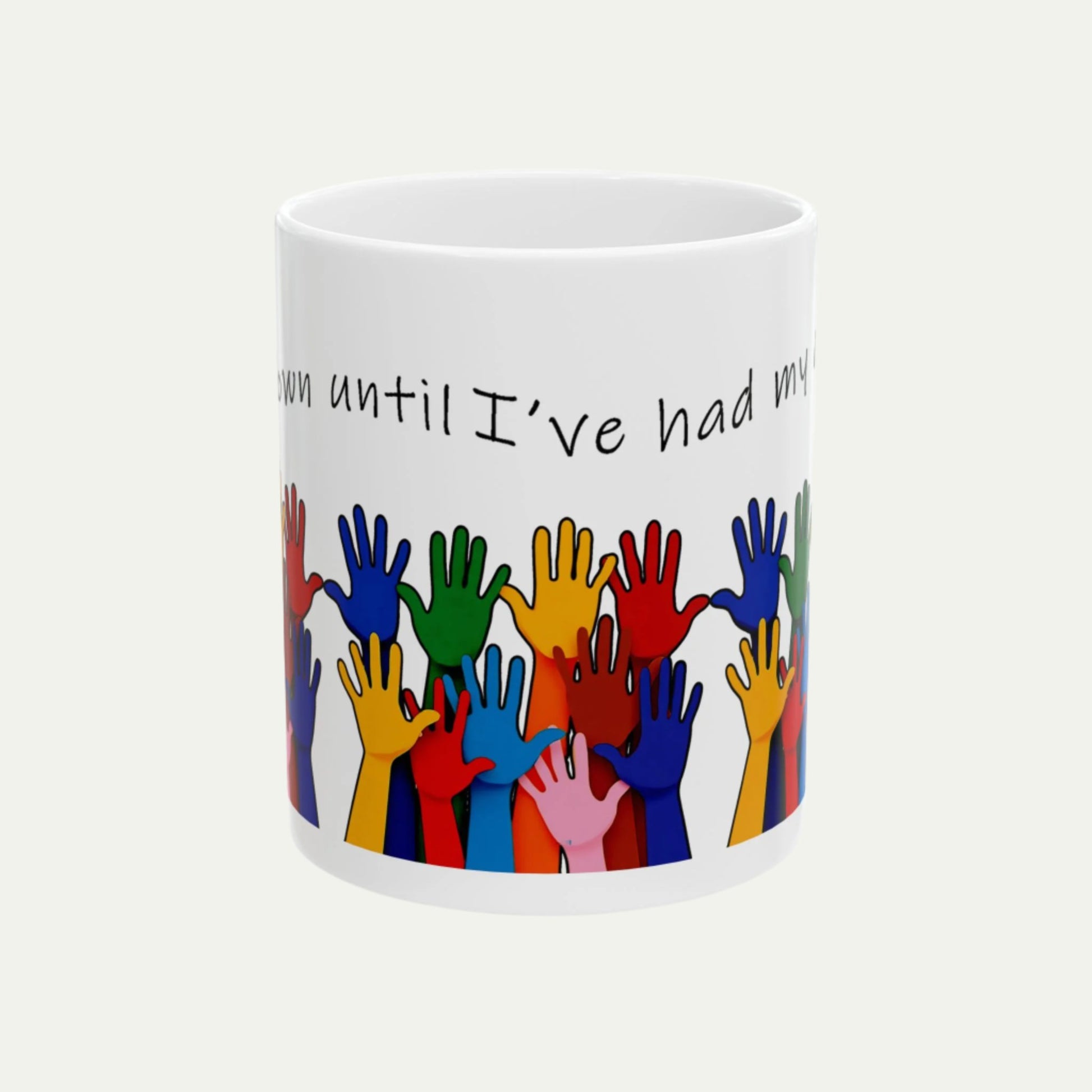 Hands Down the Best Gift for a Teacher, Ceramic Mug with Crayon Colors - handle on towards the back