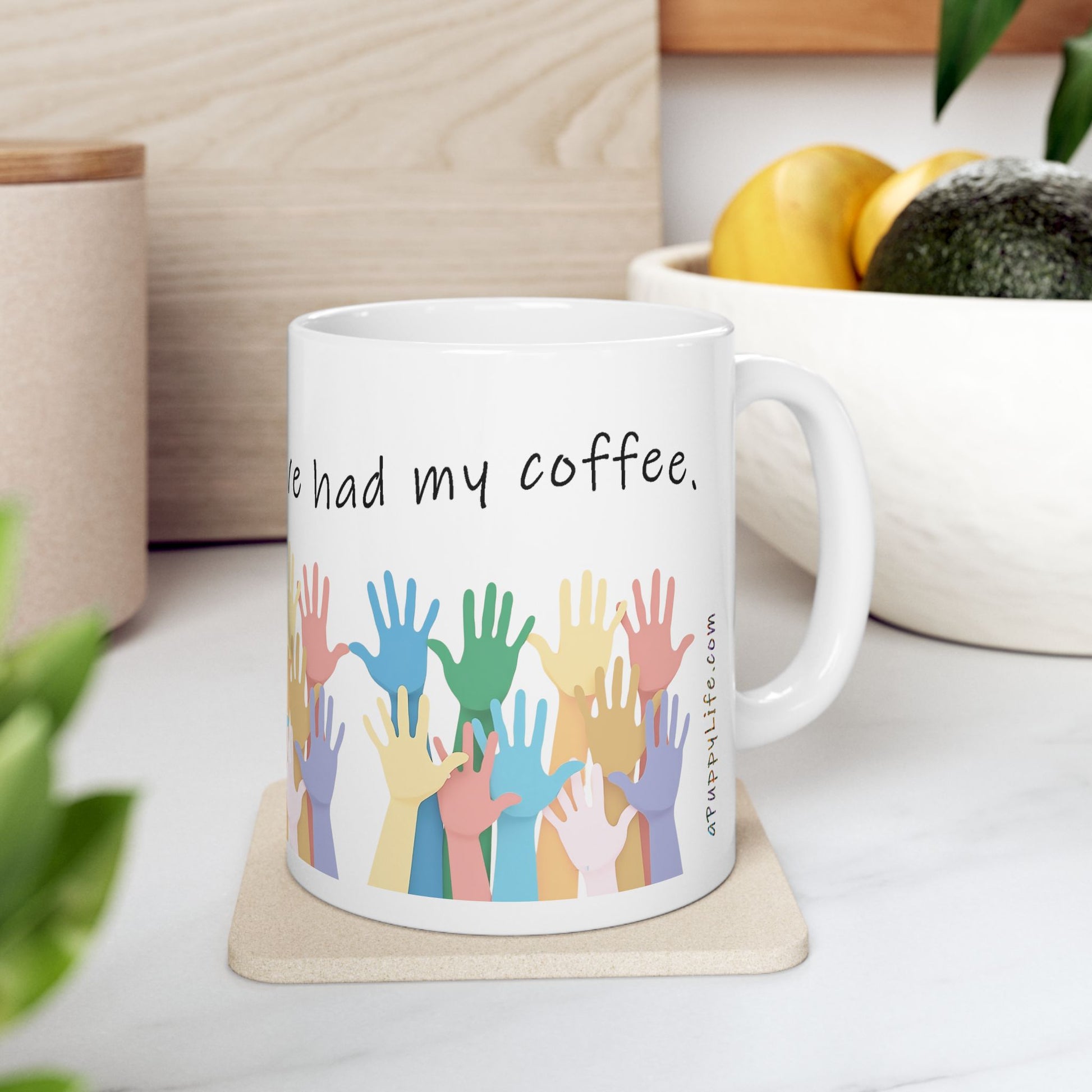 Hands Down the Best Gift for a Teacher, Ceramic Mug with Soft Pastel Colors - handle on the right