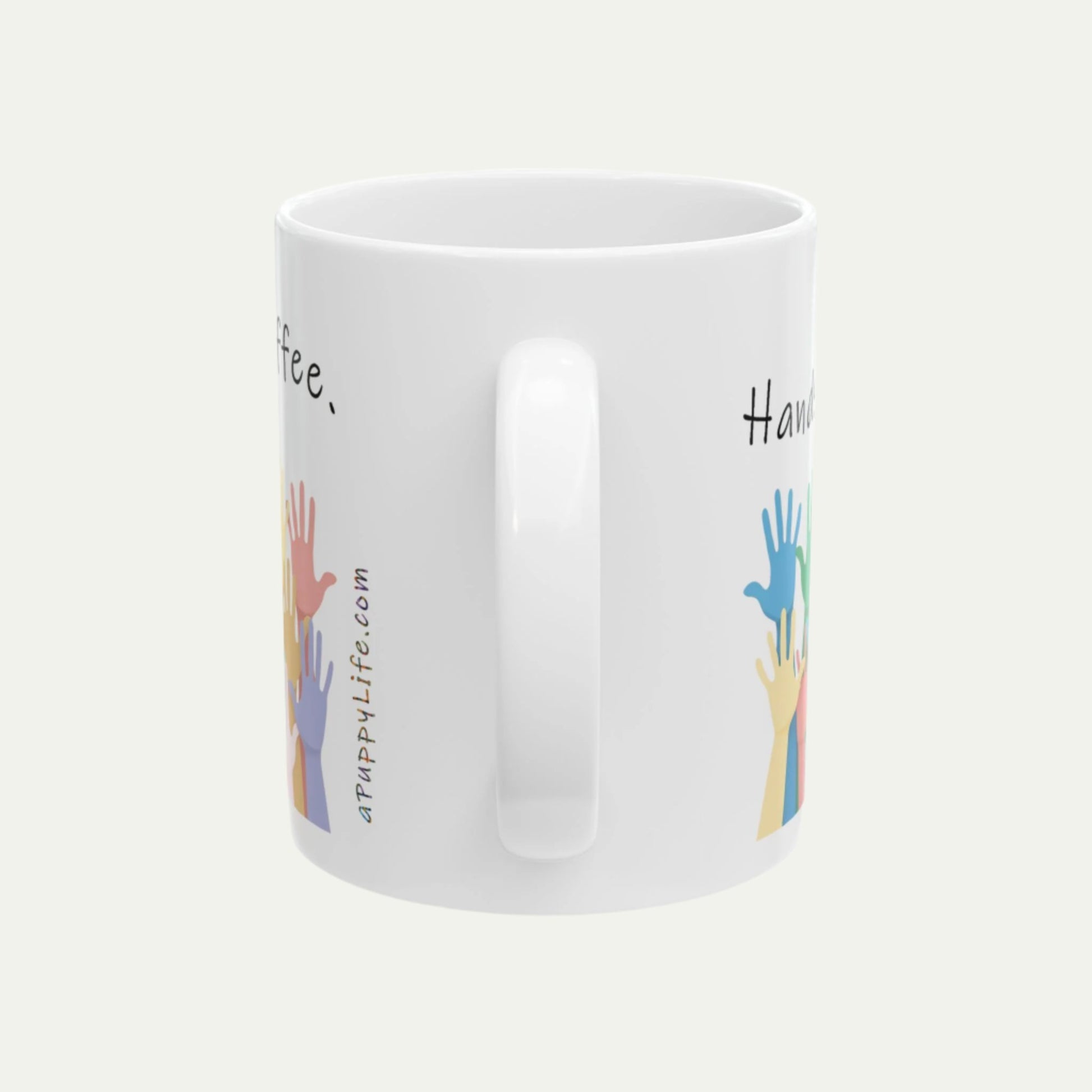 Hands Down the Best Gift for a Teacher, Ceramic Mug with Soft Pastel Colors - handle towards the front plain background