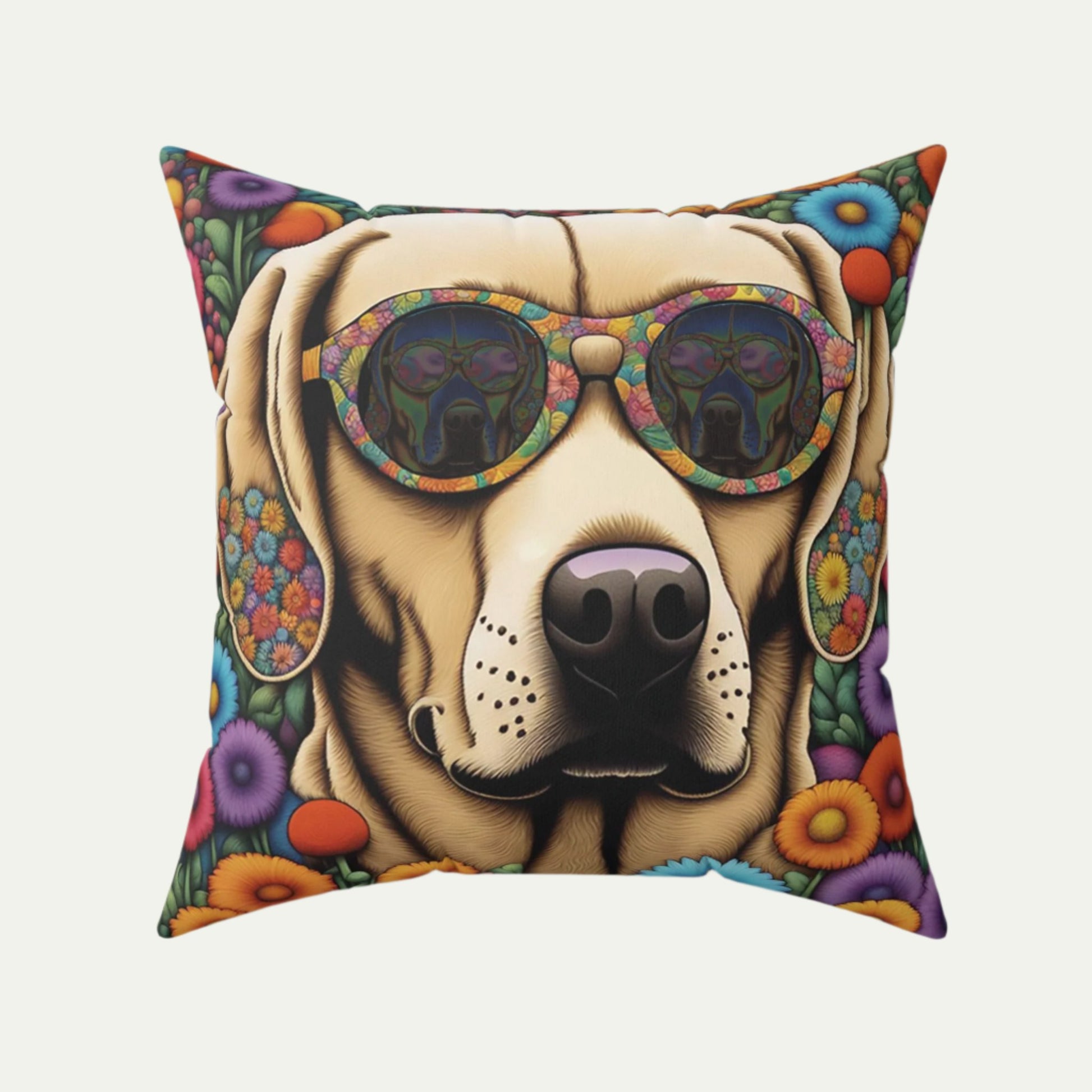 Huggable Yellow Labrador Retriever wearing Glasses, Square Accent Pillow, Beige, 20 inch Front