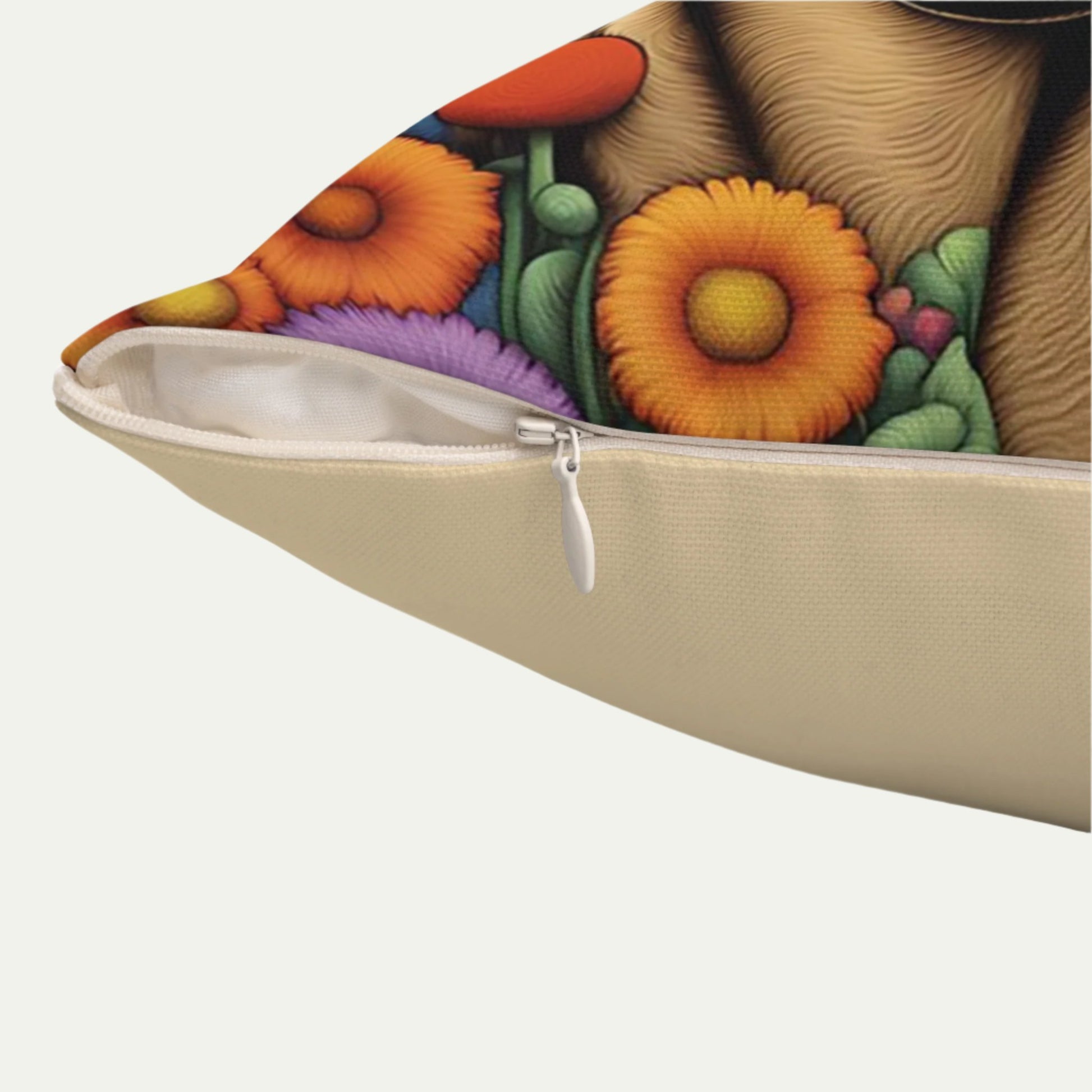 Huggable Yellow Labrador Retriever wearing Glasses, Square Accent Pillow, Beige Zipper Detail