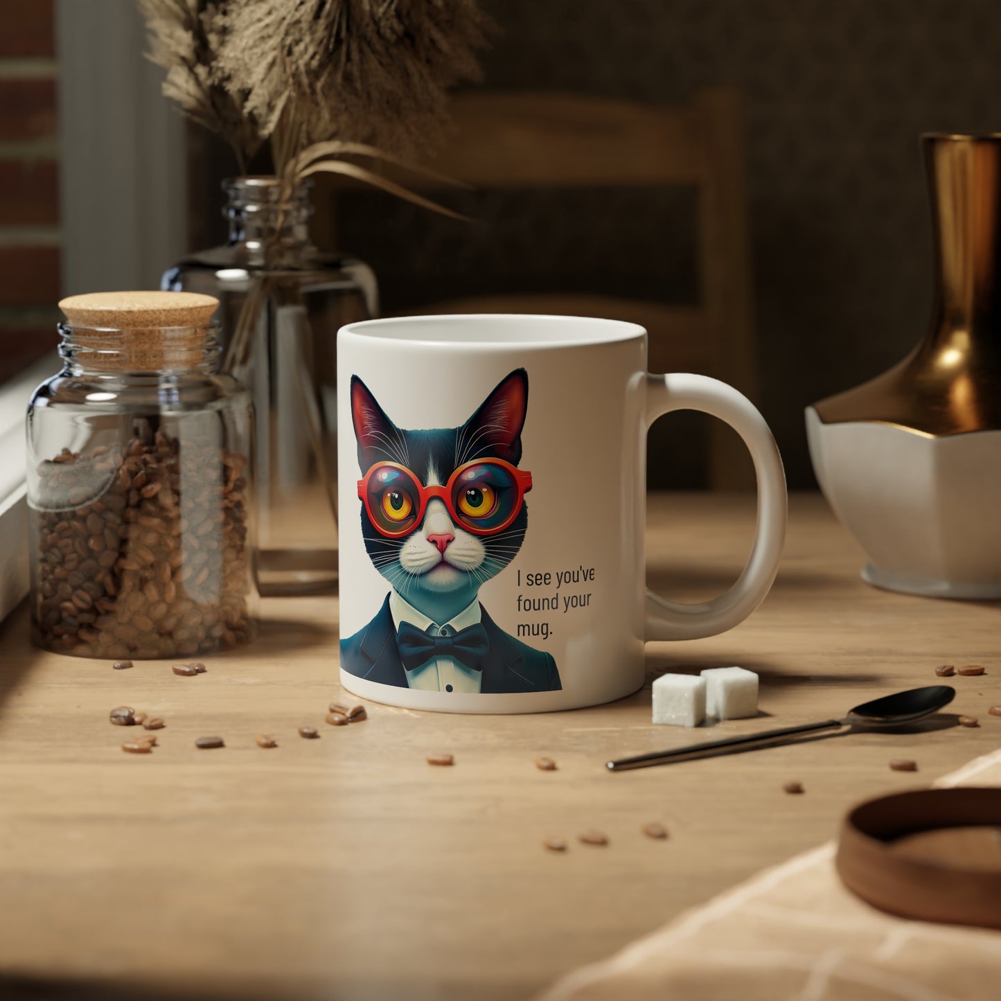 Jumbo, 20rightoz Funny Mug, Tuxedo Cat Wearing Sunglasses -context right