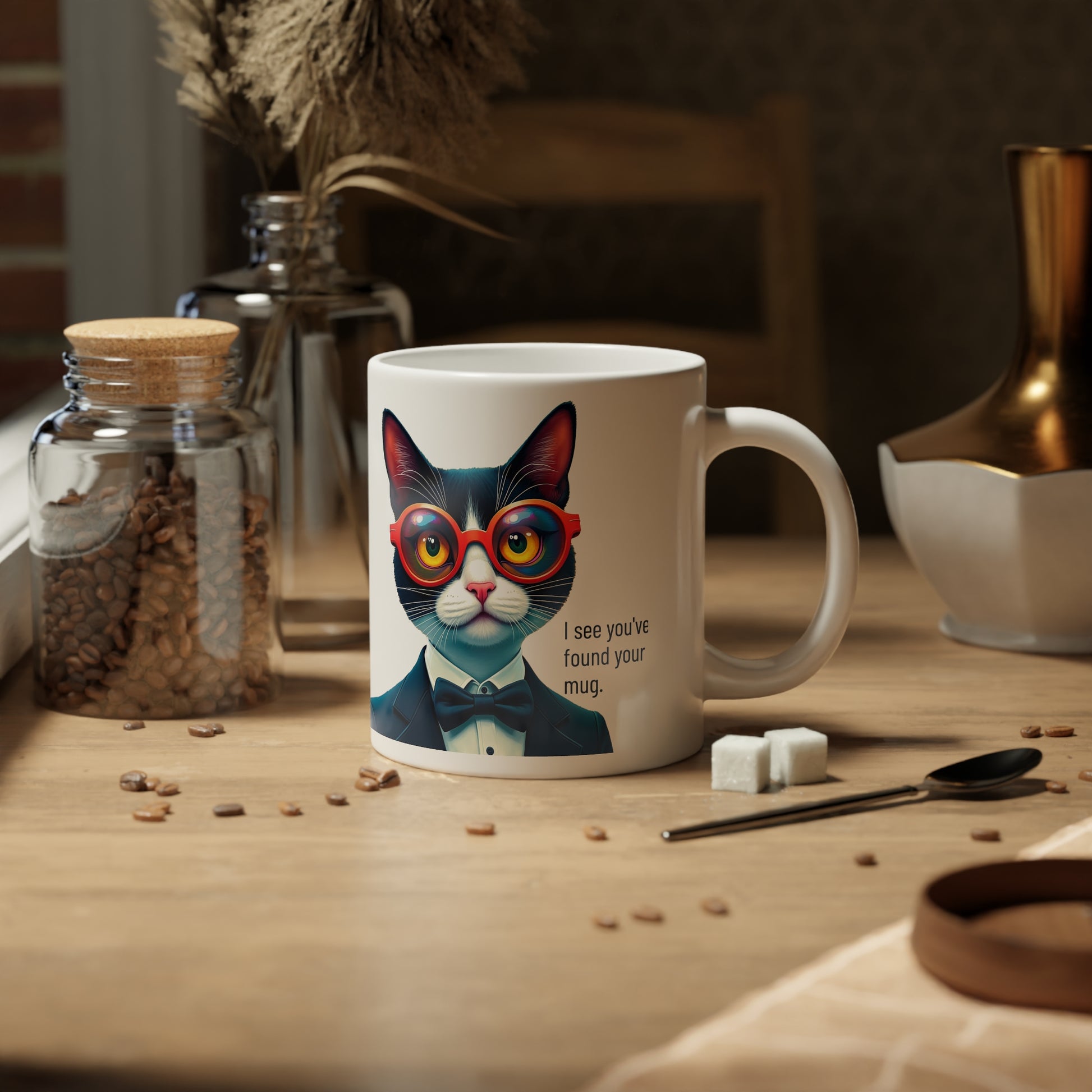 Jumbo, 20rightoz Funny Mug, Tuxedo Cat Wearing Sunglasses -context right