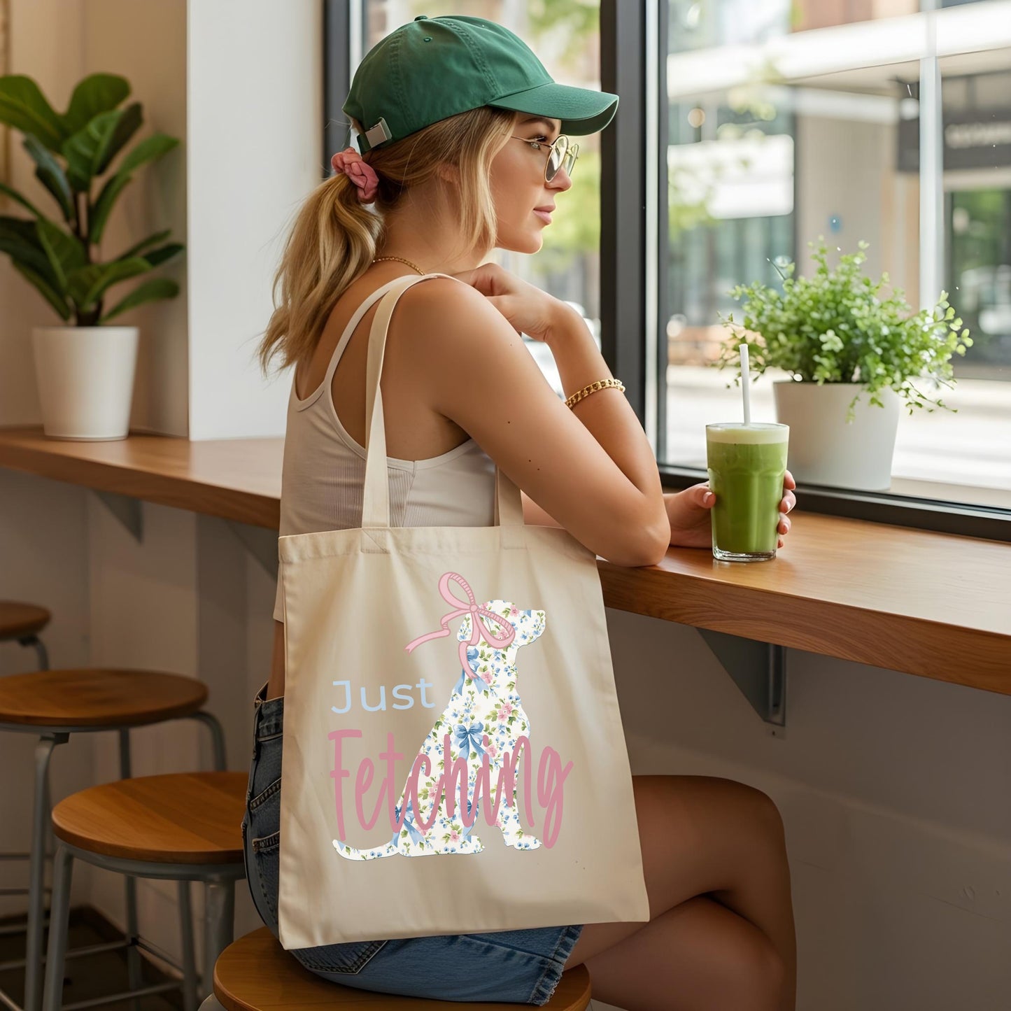 Just Fetching Coquette Labrador Tote – Grandmillennial Eco Canvas Bag context Natural