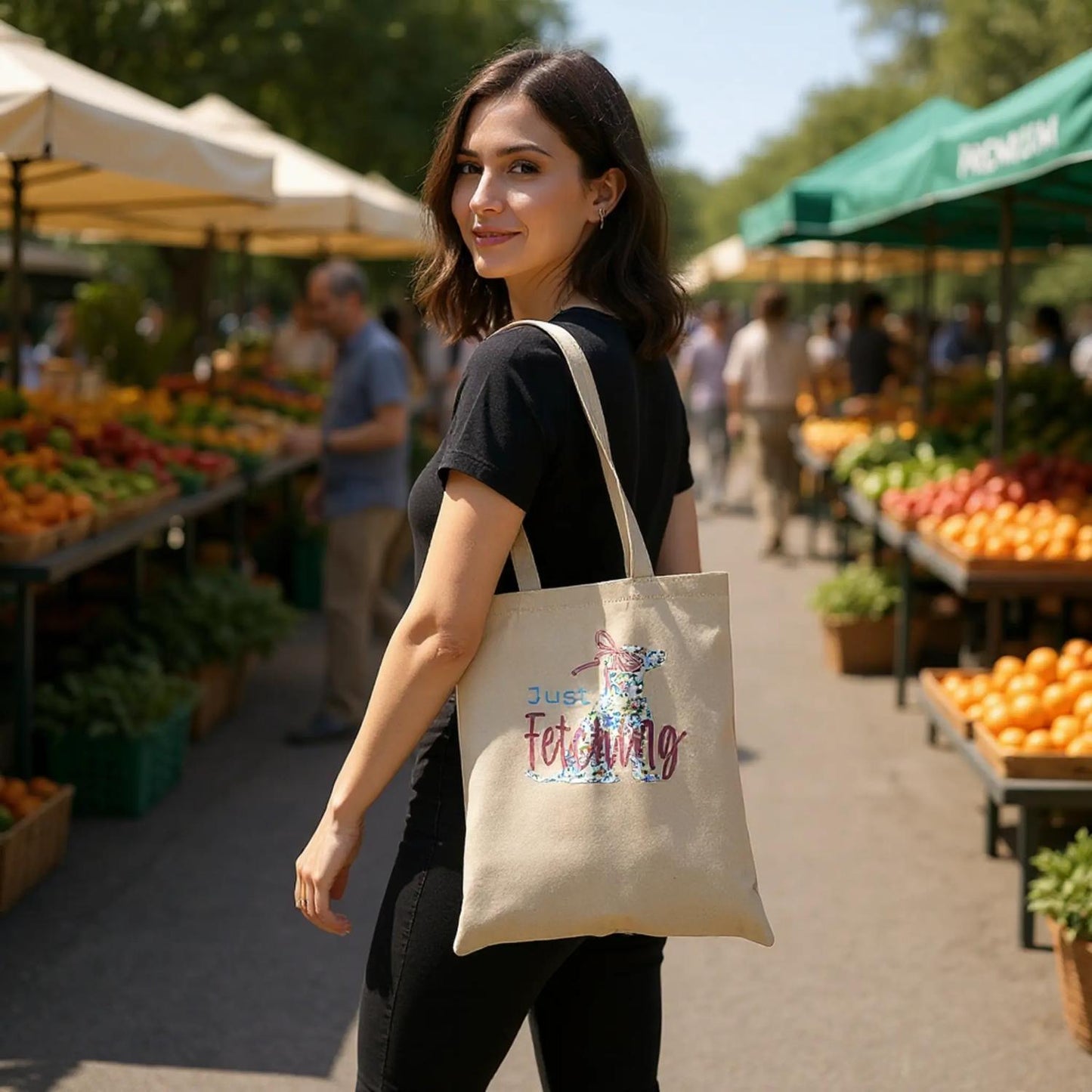 Just Fetching Coquette Labrador Tote – Grandmillennial Eco Canvas Bag Context