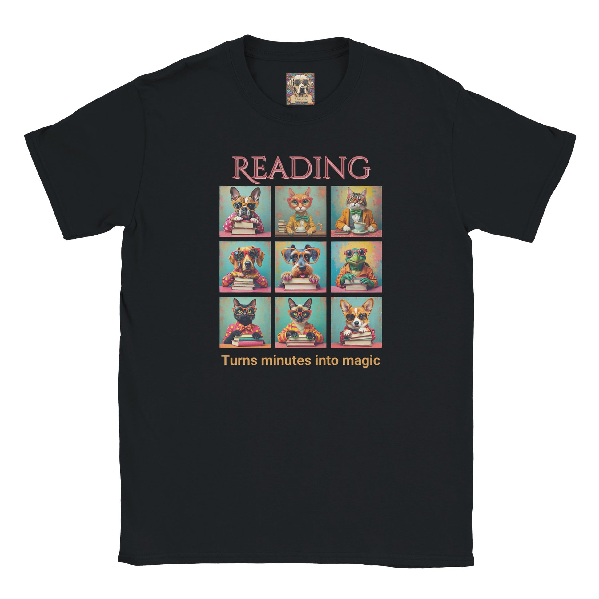 Kids Whimsical Book Quote Reading Aesthetic Graphic  T-shirt - for Young Book Worms Black