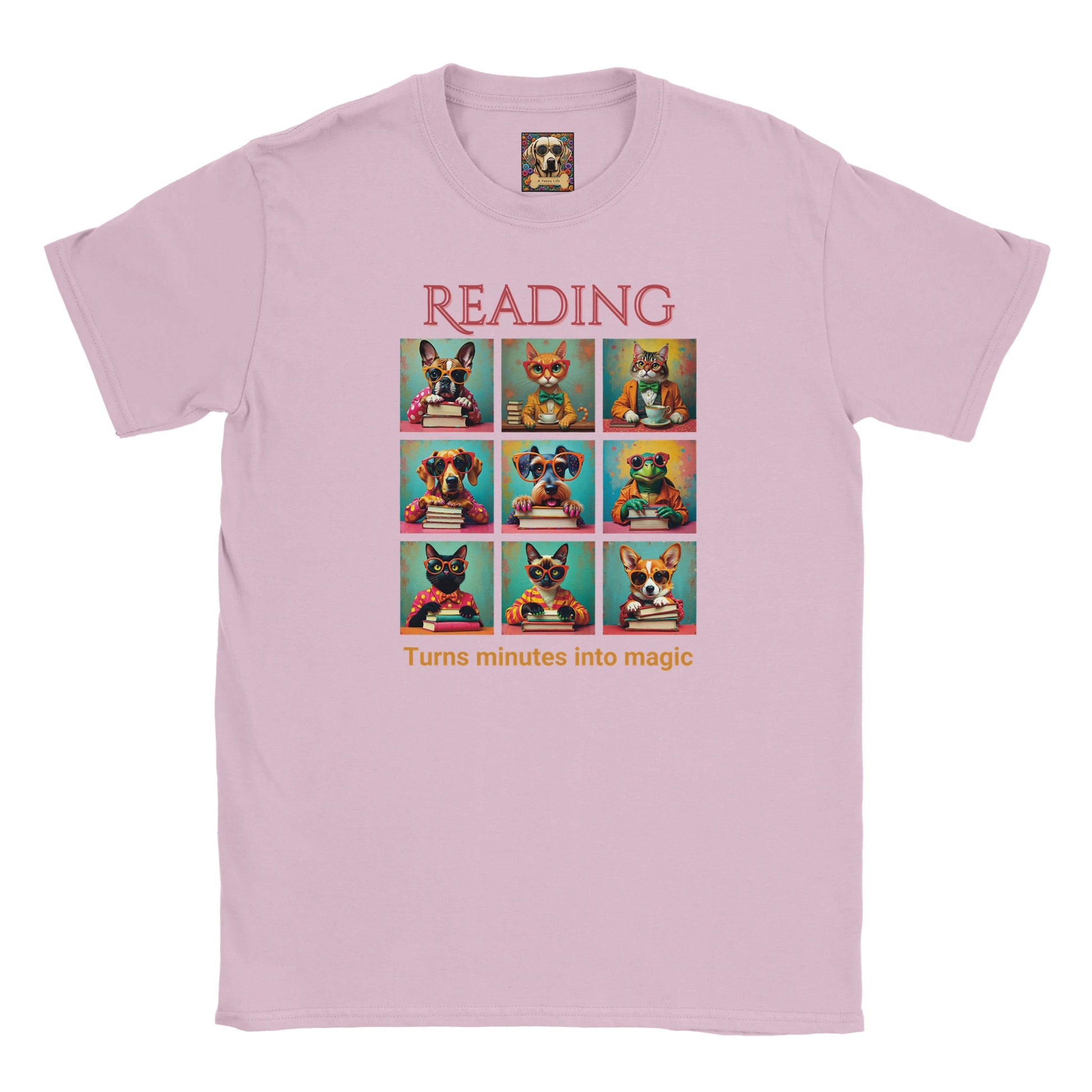 Kids Whimsical Book Quote Reading Aesthetic Graphic  T-shirt - for Young Book Worms Light Pink