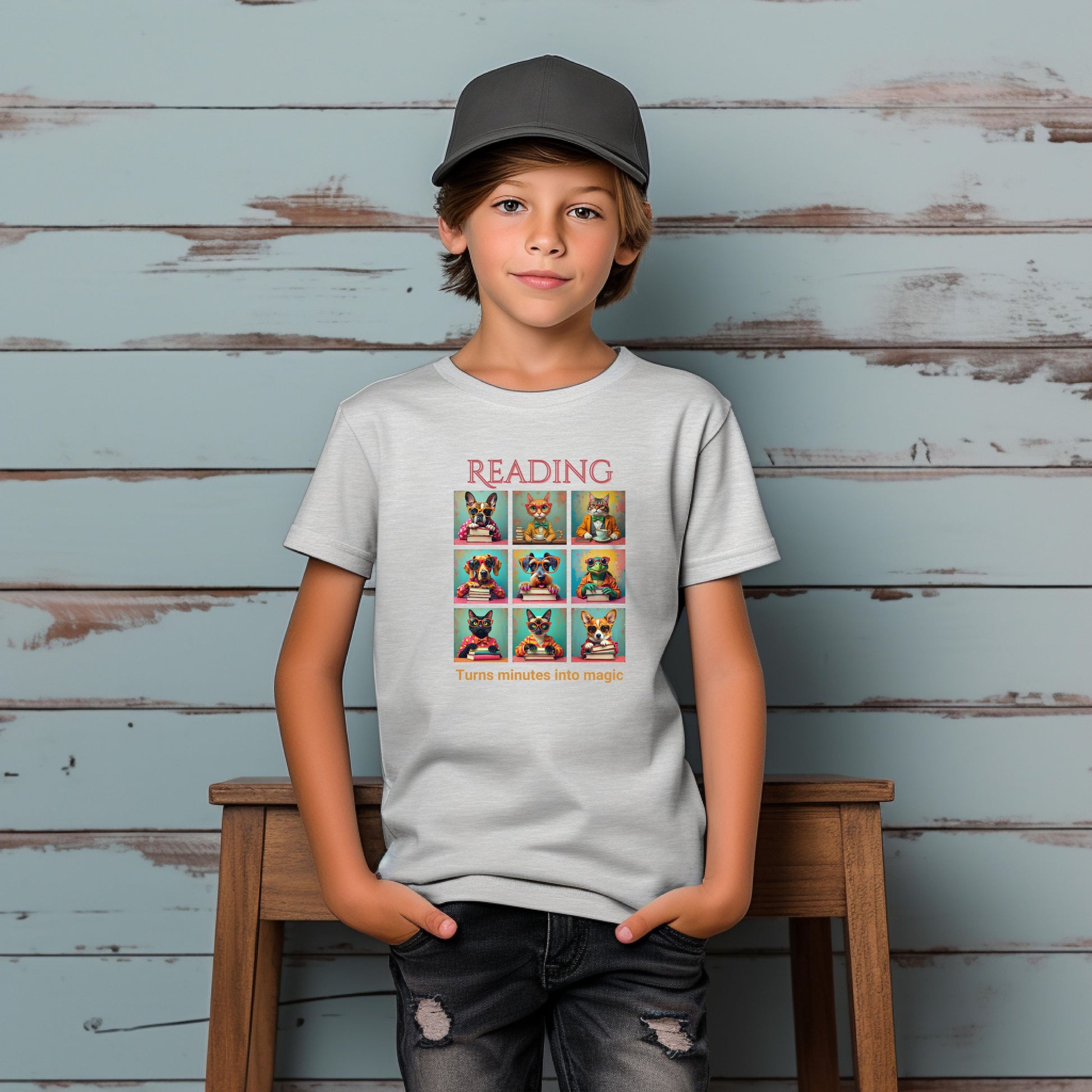 Kids Whimsical Book Quote Reading Aesthetic Graphic  T-shirt - for Young Book Worms context Ash Grey