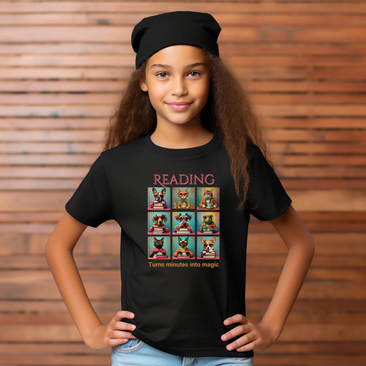 Kids Whimsical Book Quote Reading Aesthetic Graphic  T-shirt - for Young Book Worms context Black