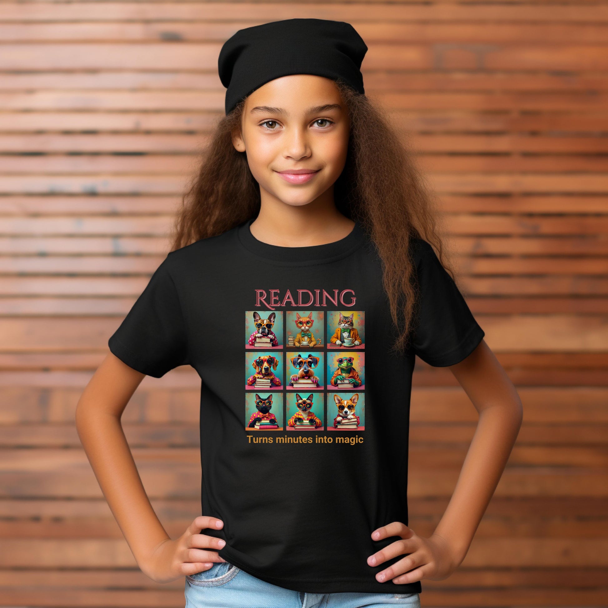 Kids Whimsical Book Quote Reading Aesthetic Graphic  T-shirt - for Young Book Worms context Black