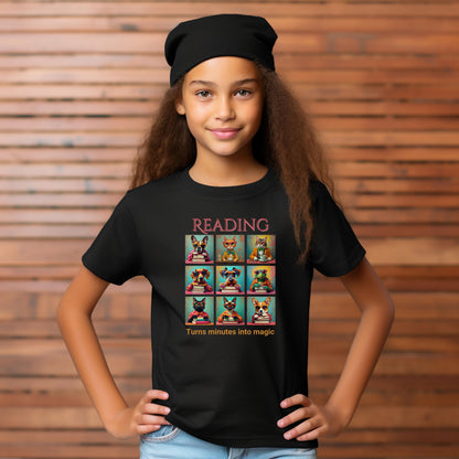 Kids Whimsical Book Quote Reading Aesthetic Graphic  T-shirt - for Young Book Worms context Black