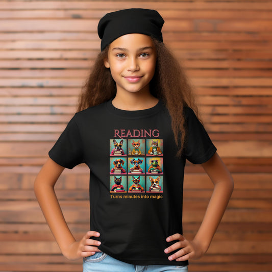 Kids Whimsical Book Quote Reading Aesthetic Graphic  T-shirt - for Young Book Worms context Black