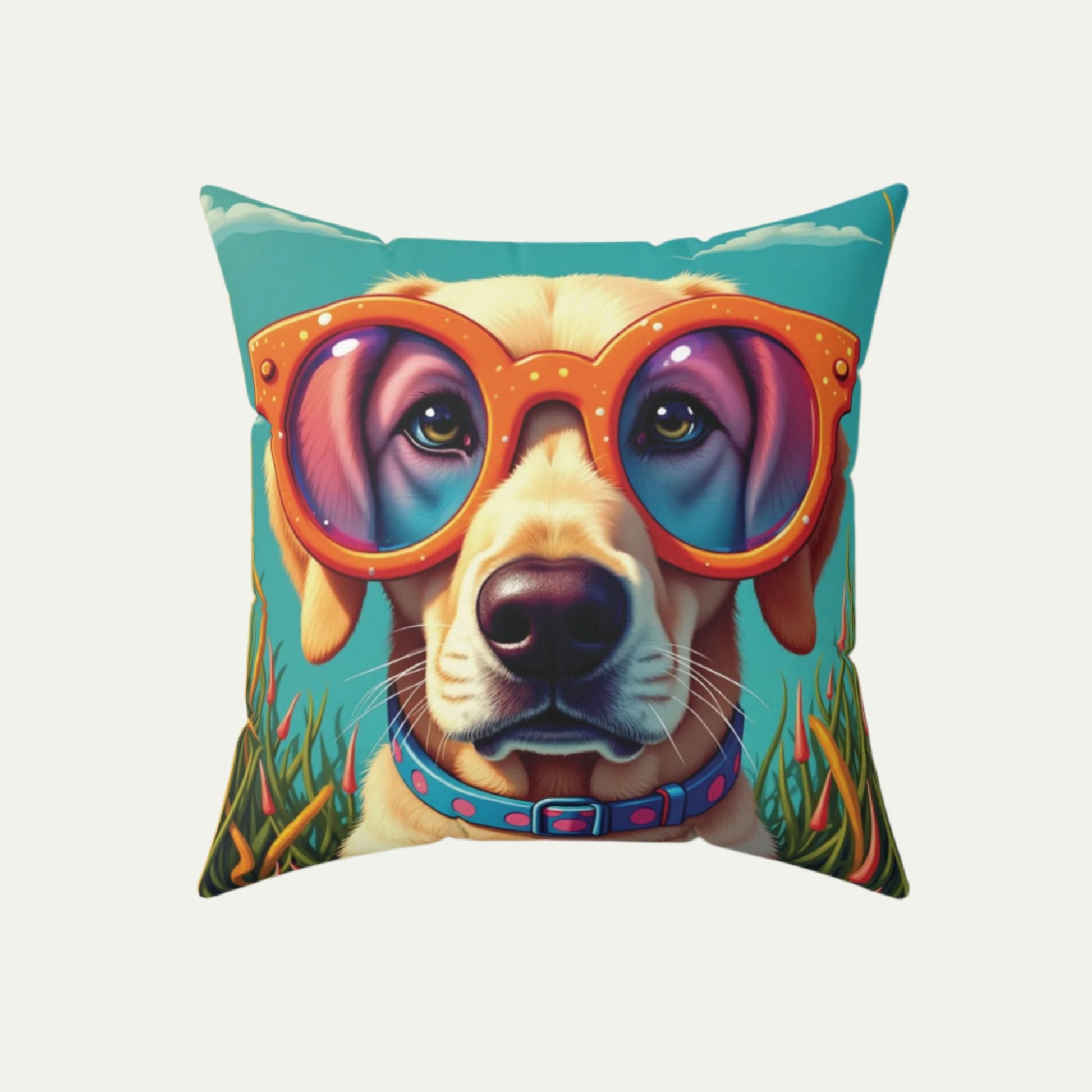 Labrador RetrieverWearing Glasses, Square Accent Pillow, Glorious Gold 18 inch Front