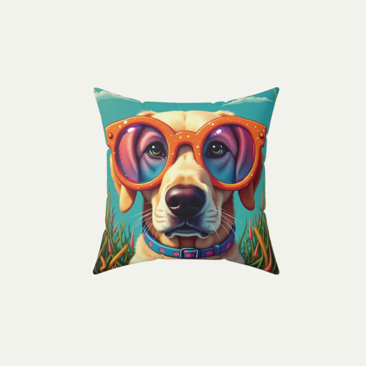 Labrador Retriever Wearing Glasses, Square Accent Pillow, 14 inch Front
