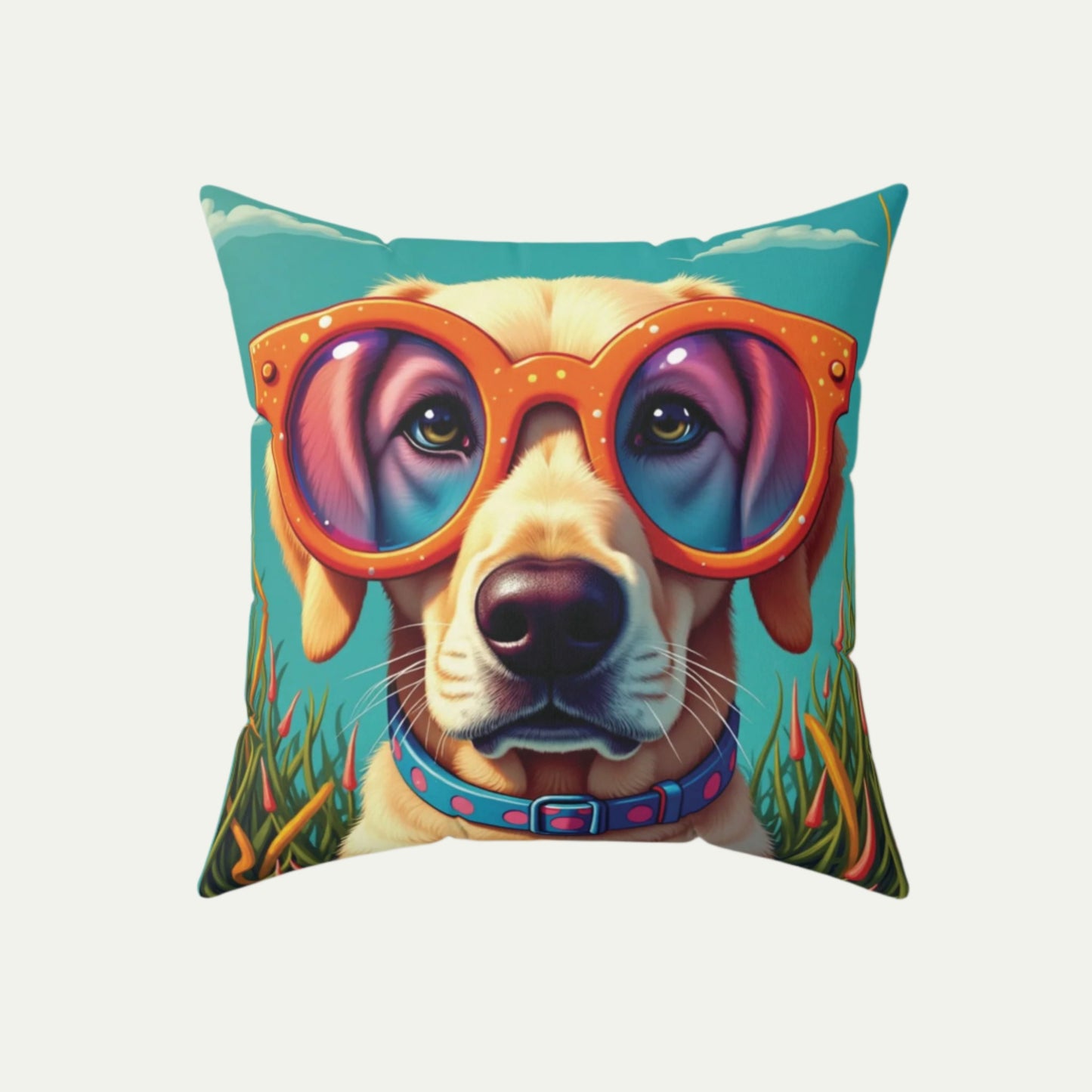 Labrador Retriever Wearing Glasses, Square Accent Pillow,  Teal, 18 inch  Front