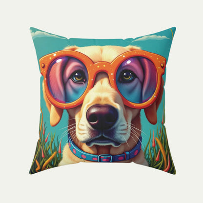 Labrador Retriever Wearing Glasses, Square Accent Pillow,  Teal, 20 inch  Front