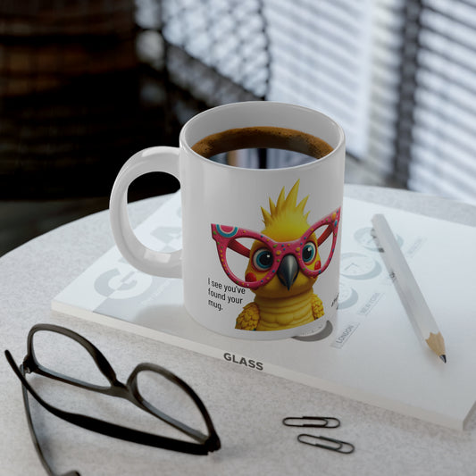Large, 20oz Funny Mug, Parakeet Wearing Sunglasses - context left