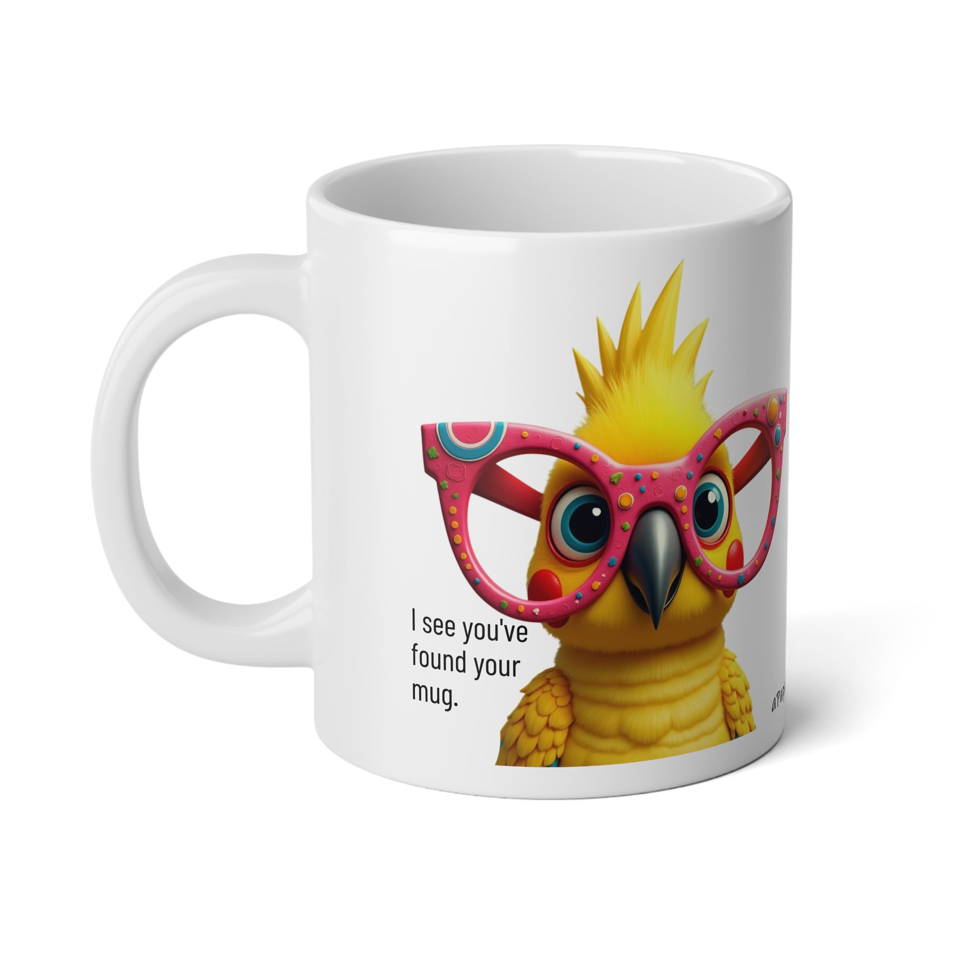 Large, 20oz Funny Mug, Parakeet Wearing Sunglasses - handle towards left of screen