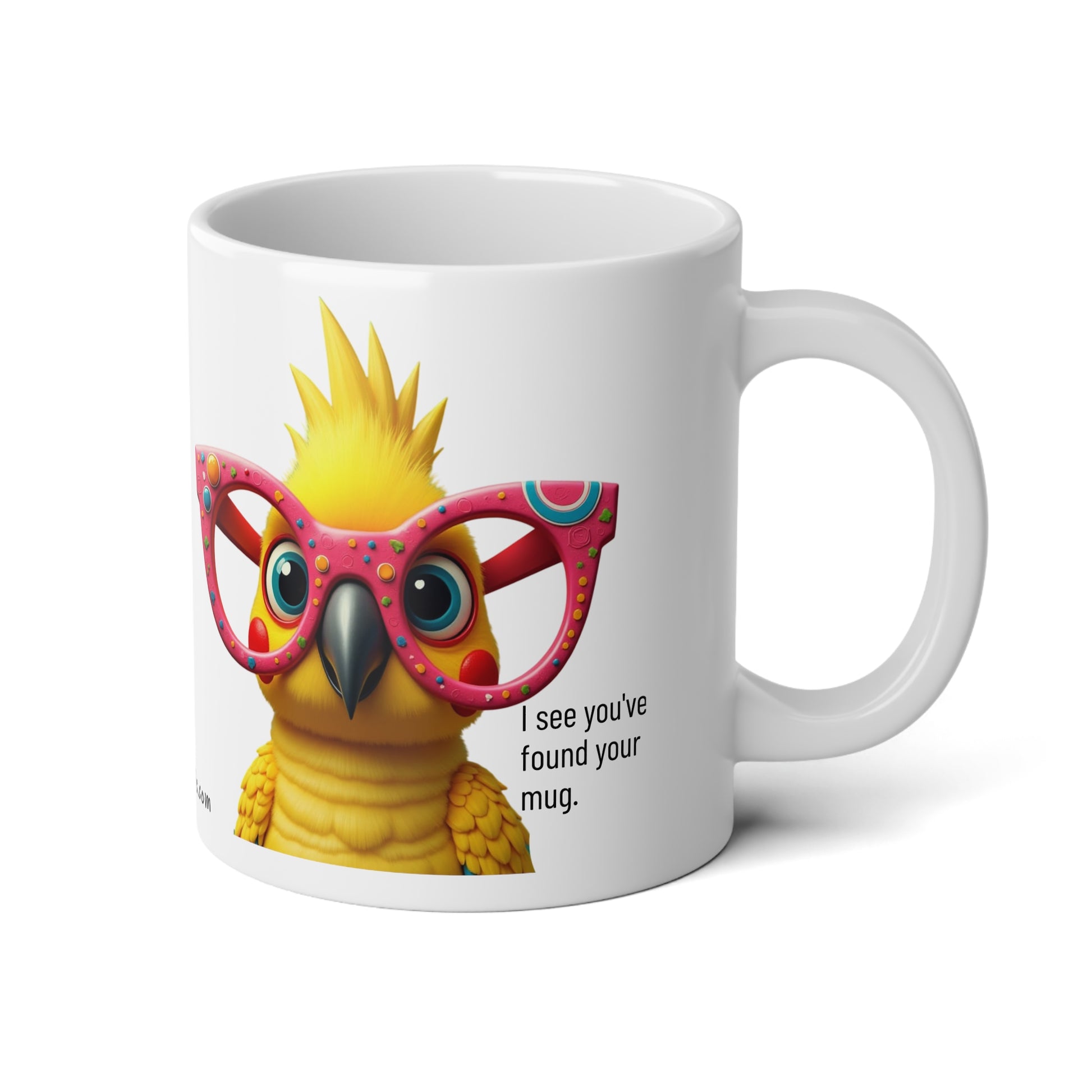 Large, 20oz Funny Mug, Parakeet Wearing Sunglasses - handle towards right  of screen
