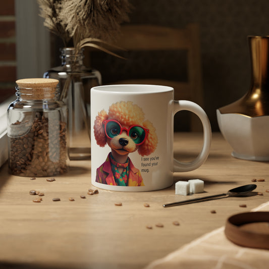 Large, 20oz Funny Mug,  Poodle Dog Wearing Sunglasses context right
