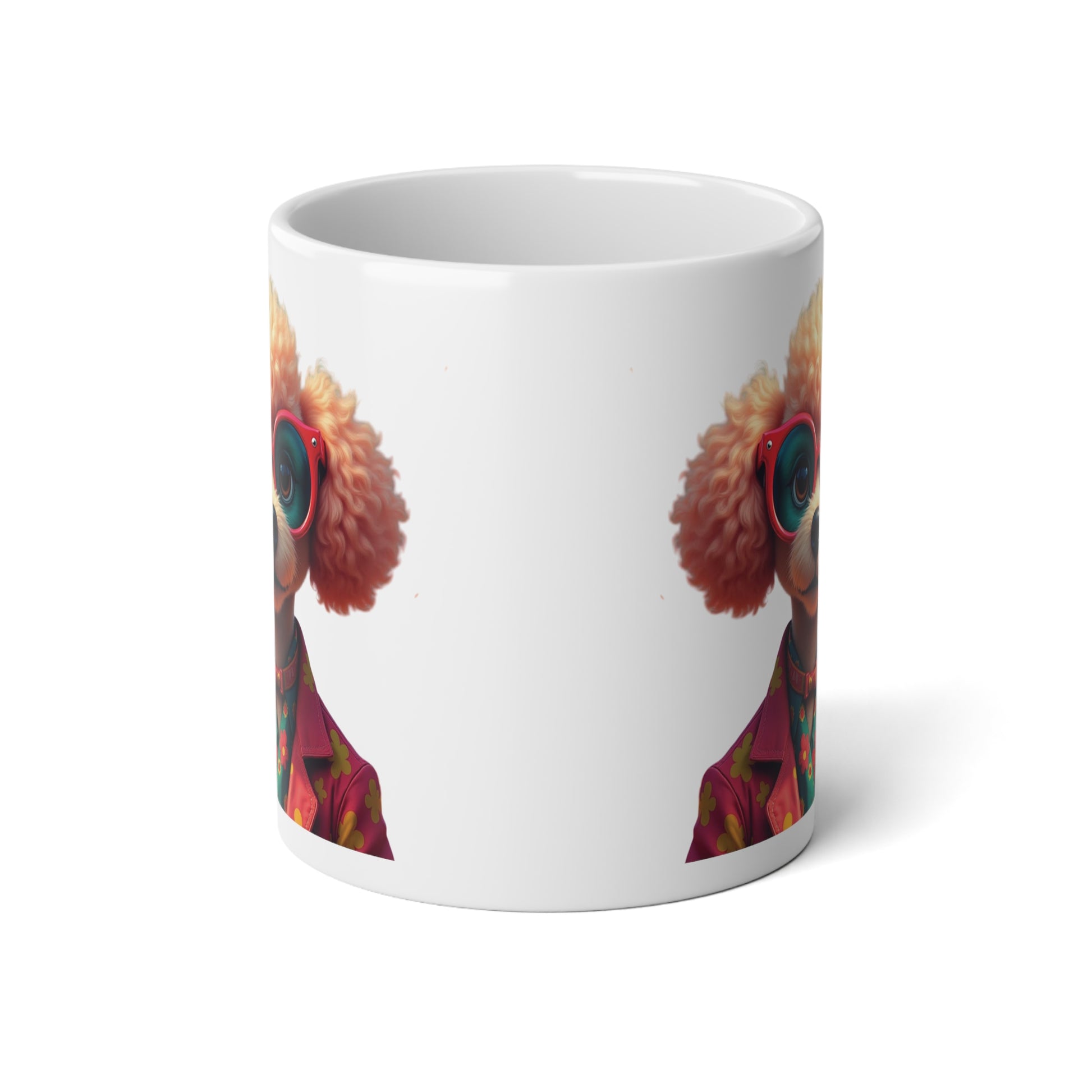 Large, 20oz Funny Mug,  Poodle Dog Wearing Sunglasses handle away from  viewer