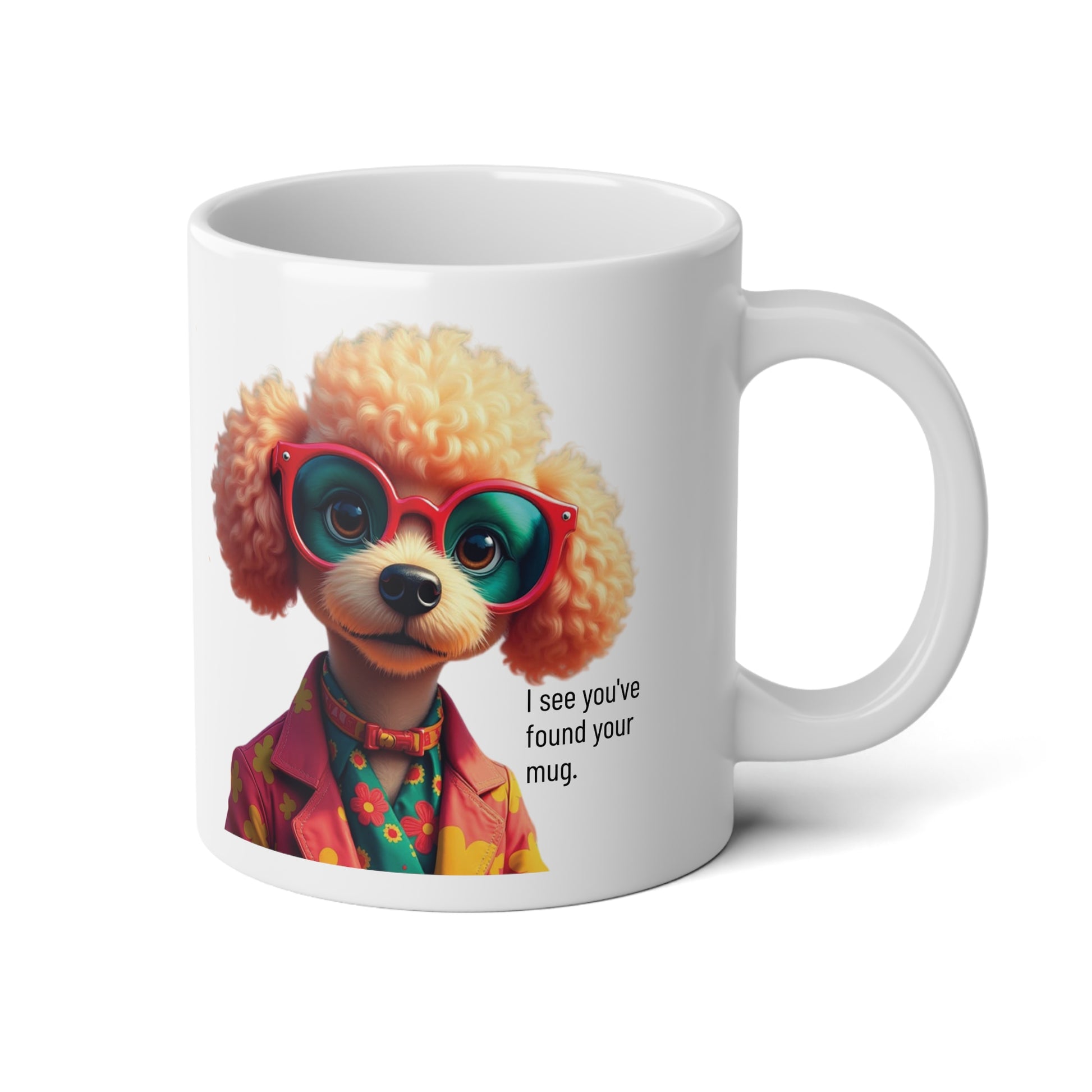 Large, 20oz Funny Mug,  Poodle Dog Wearing Sunglasses handle toward the right of screen