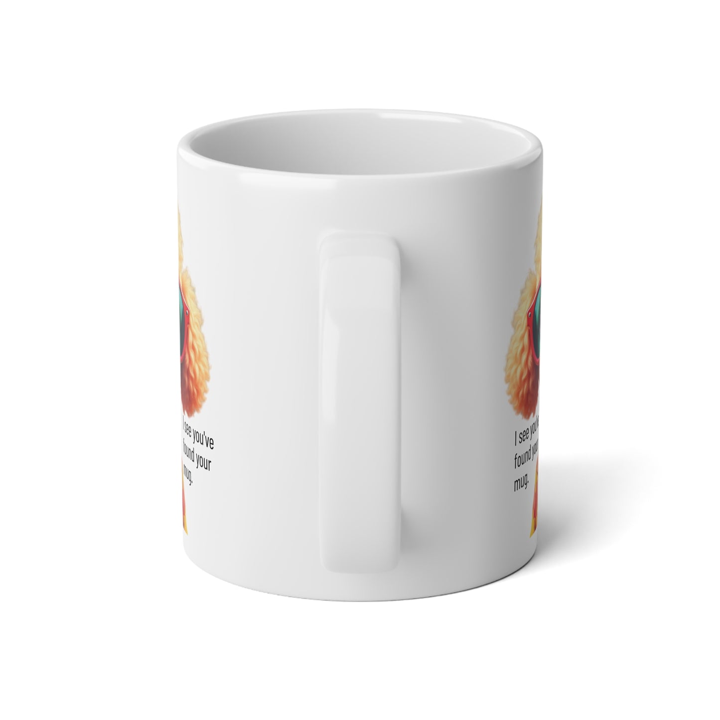 Large, 20oz Funny Mug,  Poodle Dog Wearing Sunglasses handle toward viewer
