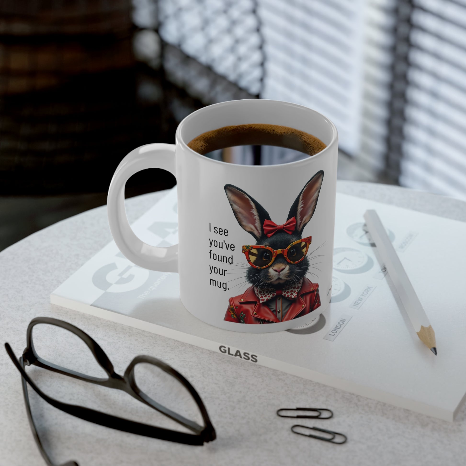 Large, 20oz  Funny Mug,  Retro Rabbit Wearing Sunglasses - context left