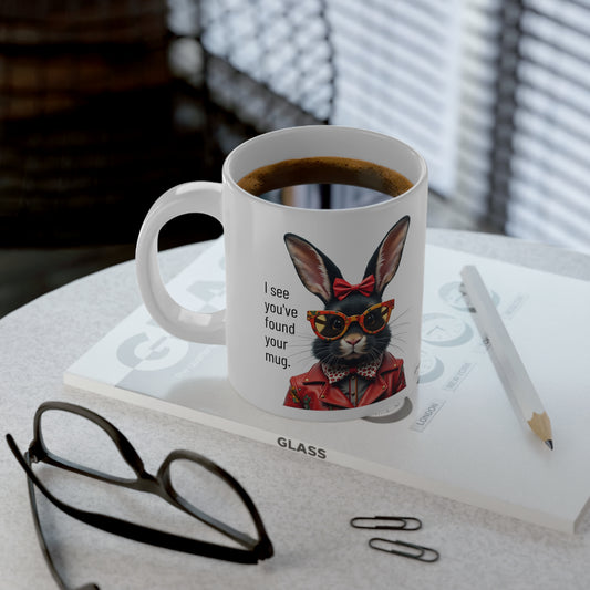 Large, 20oz  Funny Mug,  Retro Rabbit Wearing Sunglasses - context left