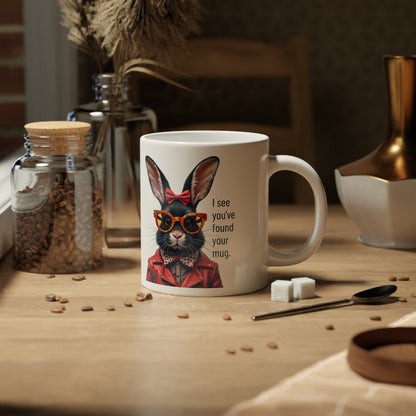 Large, 20oz  Funny Mug,  Retro Rabbit Wearing Sunglasses - context right