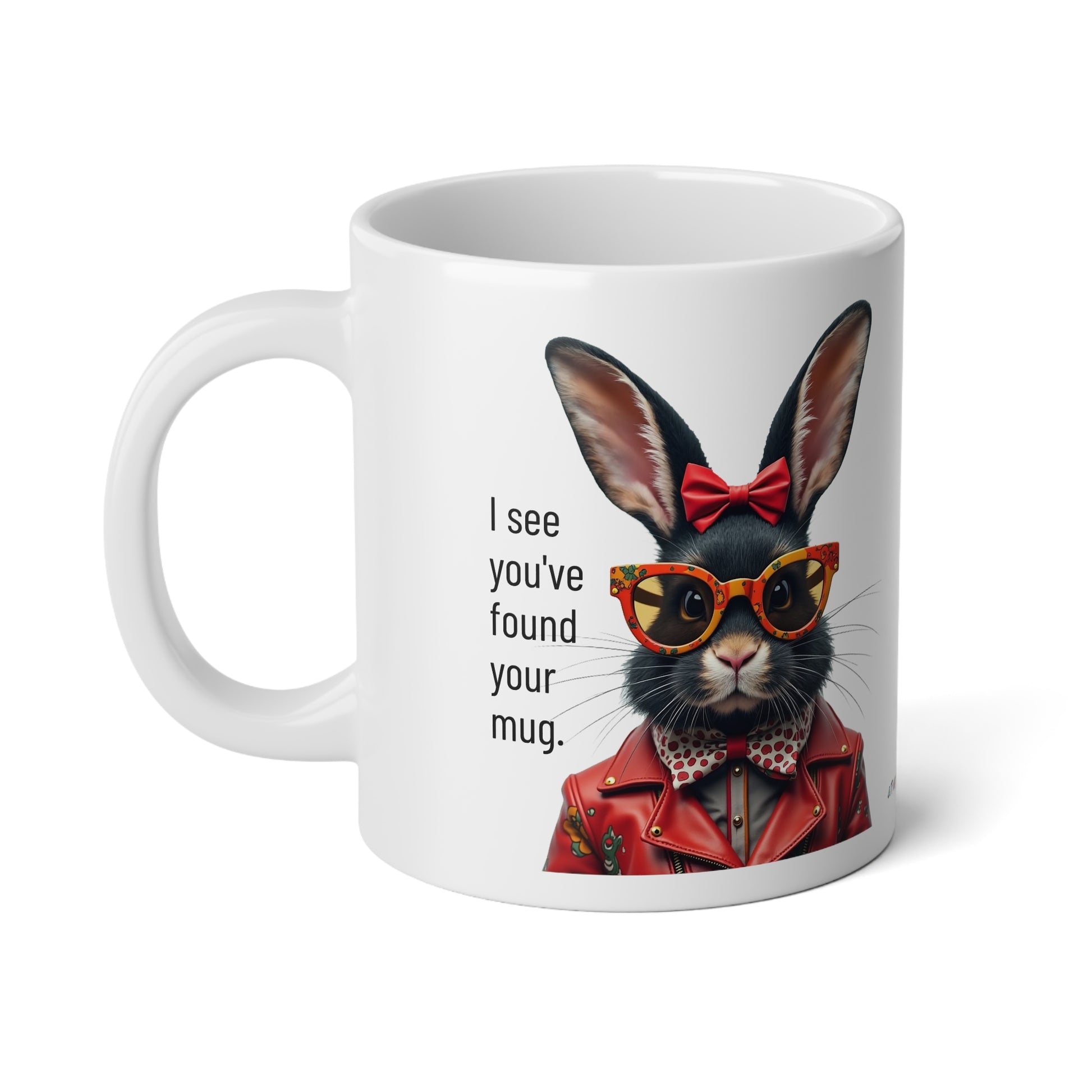 Large, 20oz  Funny Mug,  Retro Rabbit Wearing Sunglasses - handle towards left of screen