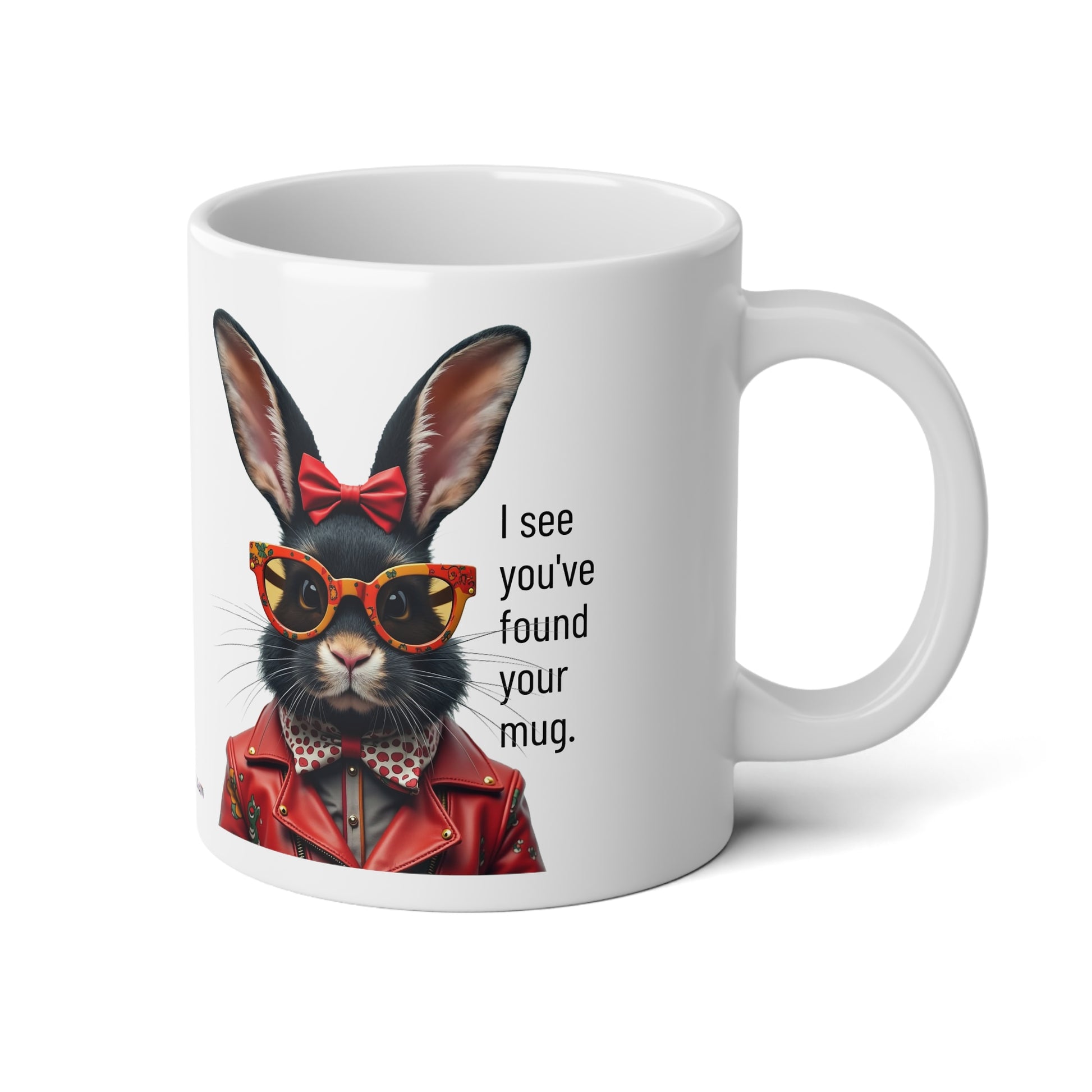 Large, 20oz  Funny Mug,  Retro Rabbit Wearing Sunglasses - handle towards right of screen