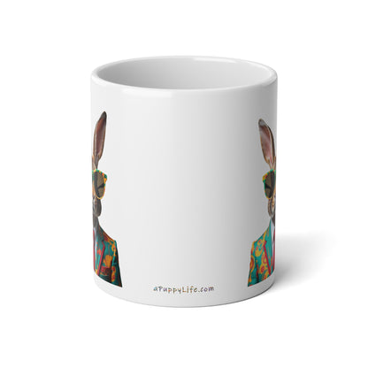 Large, 20oz Funny Mug, Retro Rabbit in a Suit, Rabbit Wearing Sunglasses - handle away from viewer