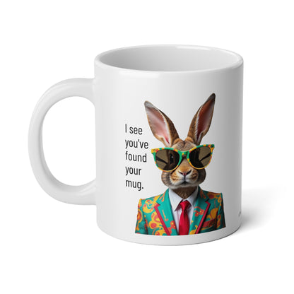 Large, 20oz Funny Mug, Retro Rabbit in a Suit, Rabbit Wearing Sunglasses - handle towards left side of screen