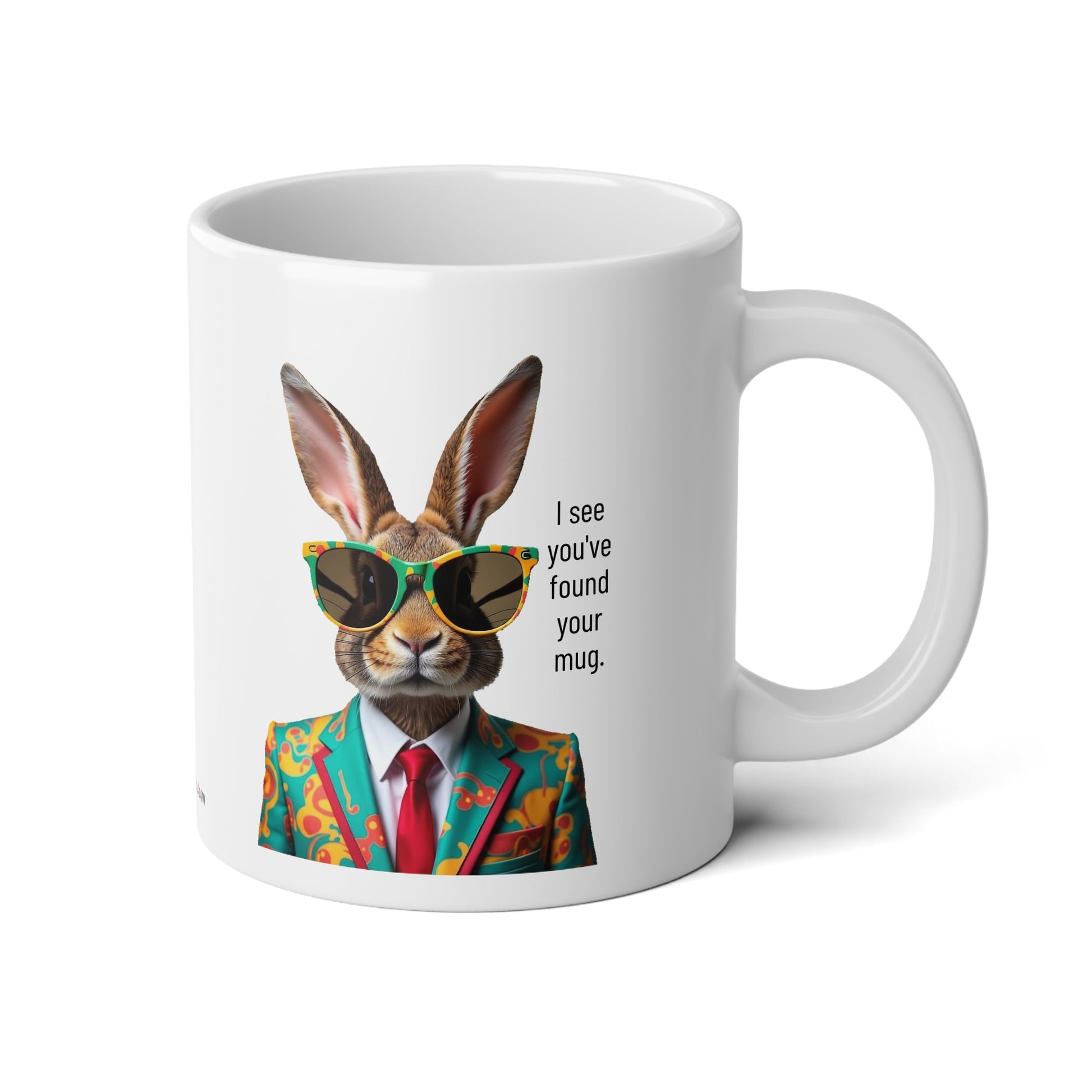 Large, 20oz Funny Mug, Retro Rabbit in a Suit, Rabbit Wearing Sunglasses - handle towards  side right of screen
