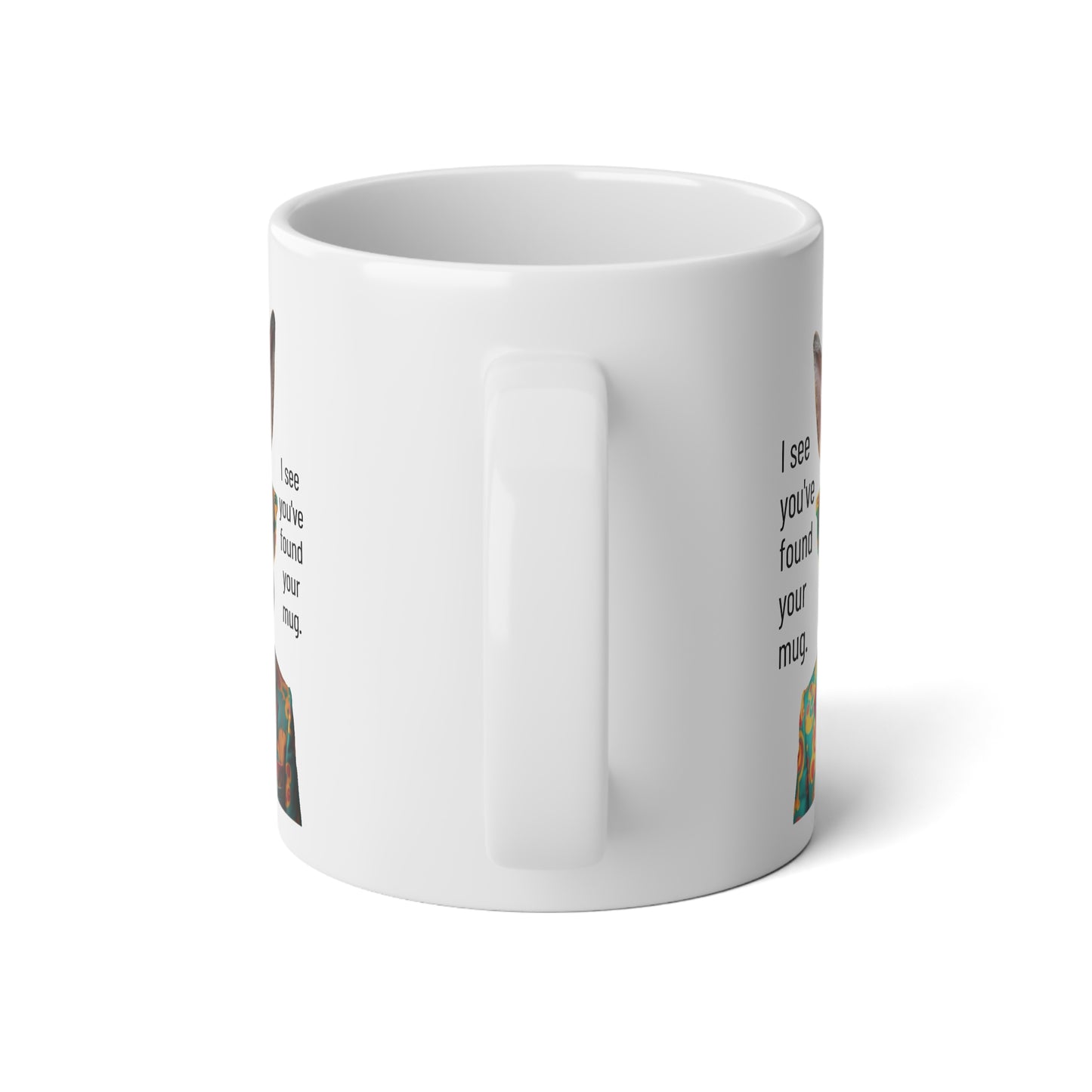Large, 20oz Funny Mug, Retro Rabbit in a Suit, Rabbit Wearing Sunglasses - handle towards viewer