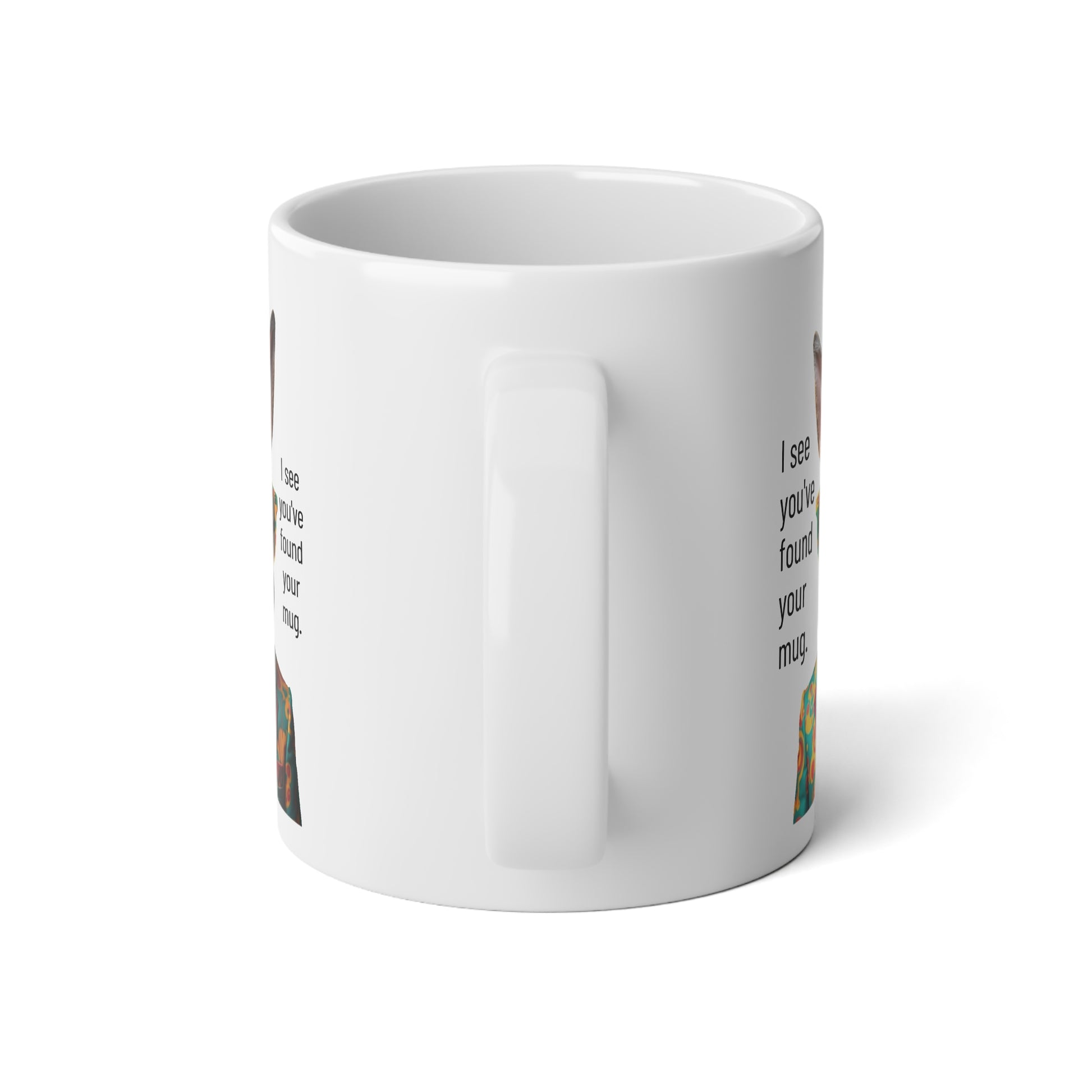 Large, 20oz Funny Mug, Retro Rabbit in a Suit, Rabbit Wearing Sunglasses - handle towards viewer
